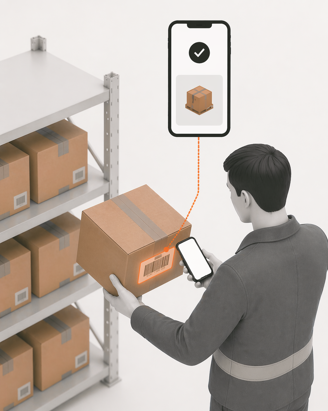 LaSyncro pick and pack workflow showing scan-based order verification in a Shopify warehouse — every item scanned before packing to eliminate wrong picks
